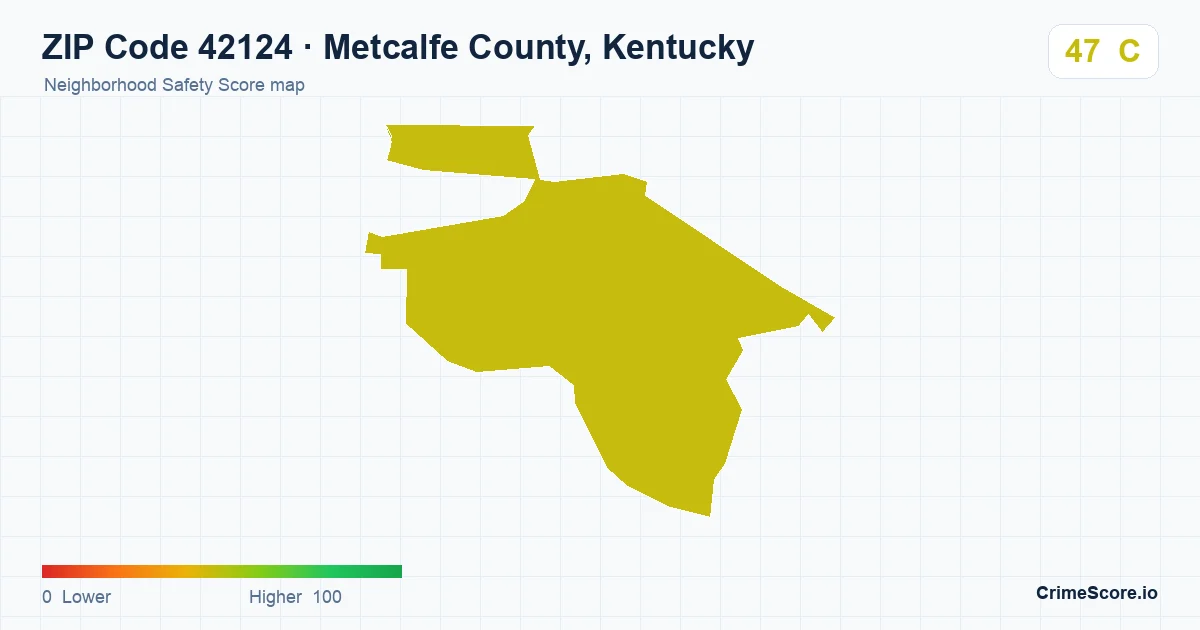 ZIP Code 42124 in Metcalfe County, Kentucky neighborhood Safety Score map