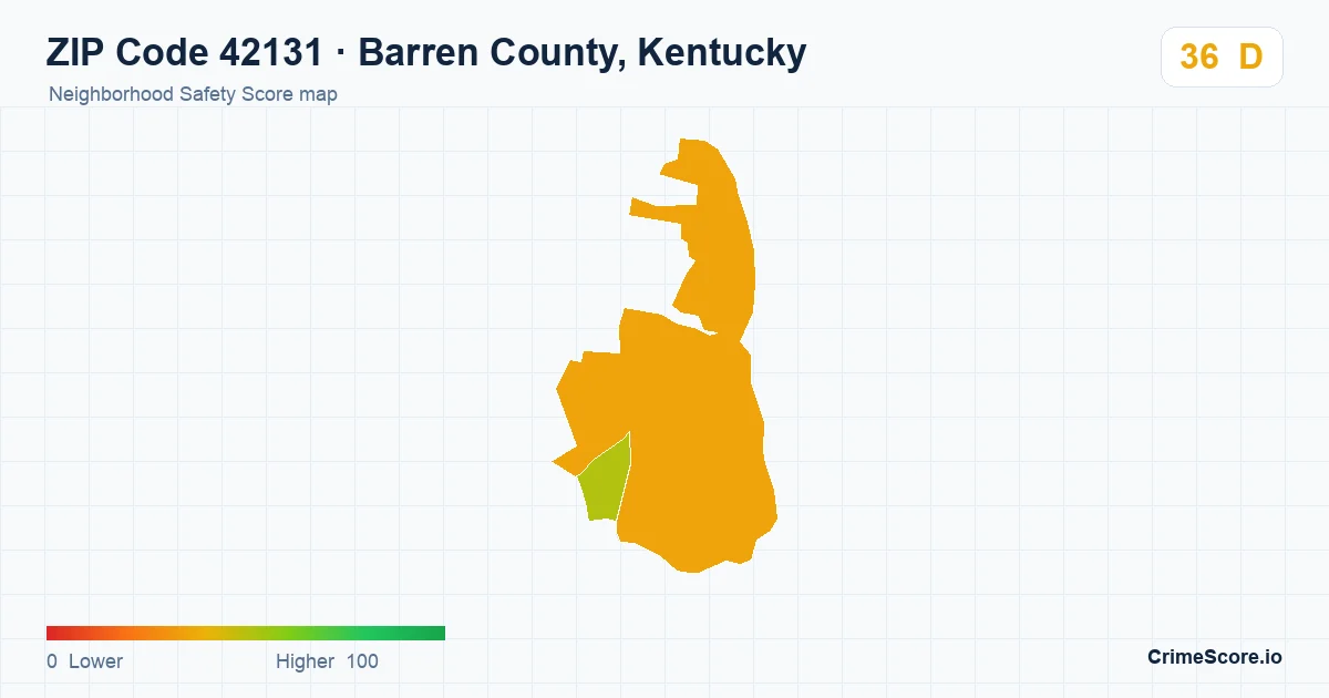 ZIP Code 42131 in Barren County, Kentucky neighborhood Safety Score map