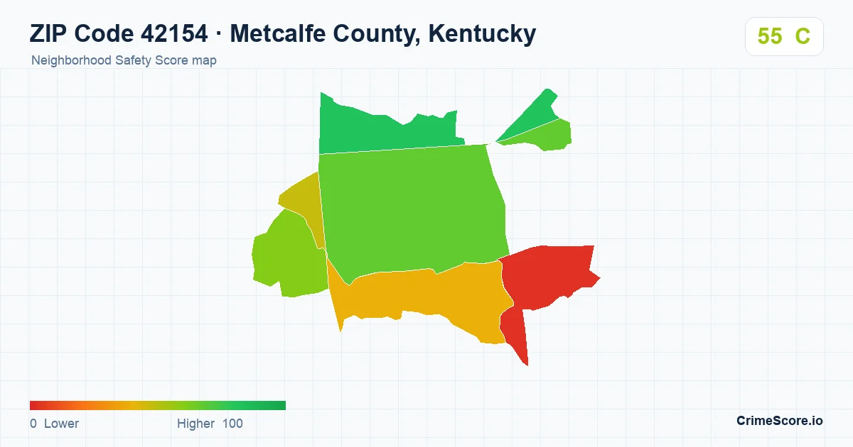 ZIP Code 42154 in Metcalfe County, Kentucky neighborhood Safety Score map