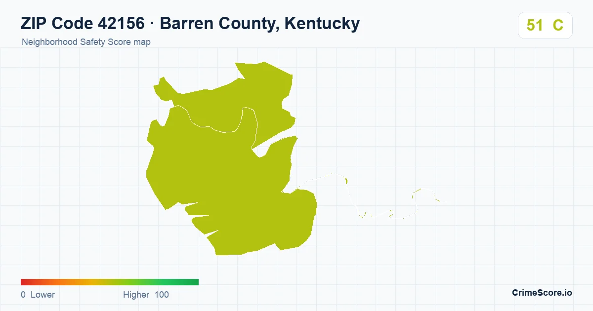 ZIP Code 42156 in Barren County, Kentucky neighborhood Safety Score map
