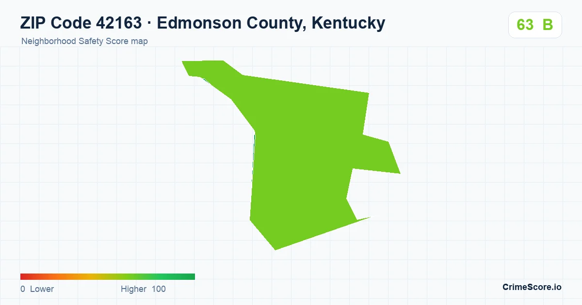 ZIP Code 42163 in Edmonson County, Kentucky neighborhood Safety Score map