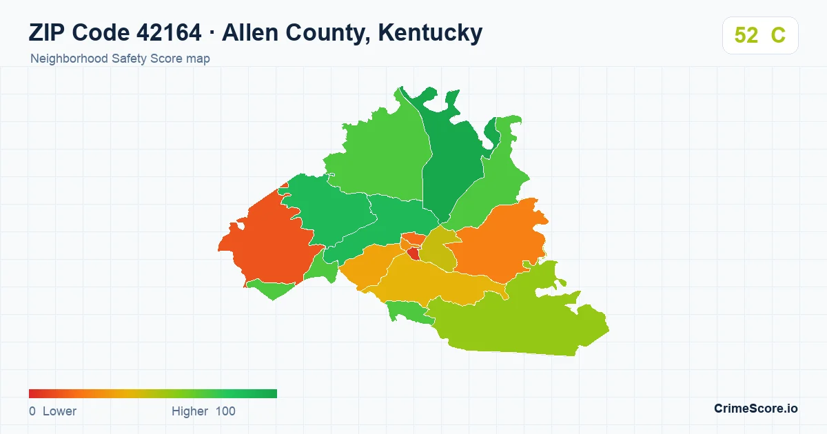 ZIP Code 42164 in Allen County, Kentucky neighborhood Safety Score map