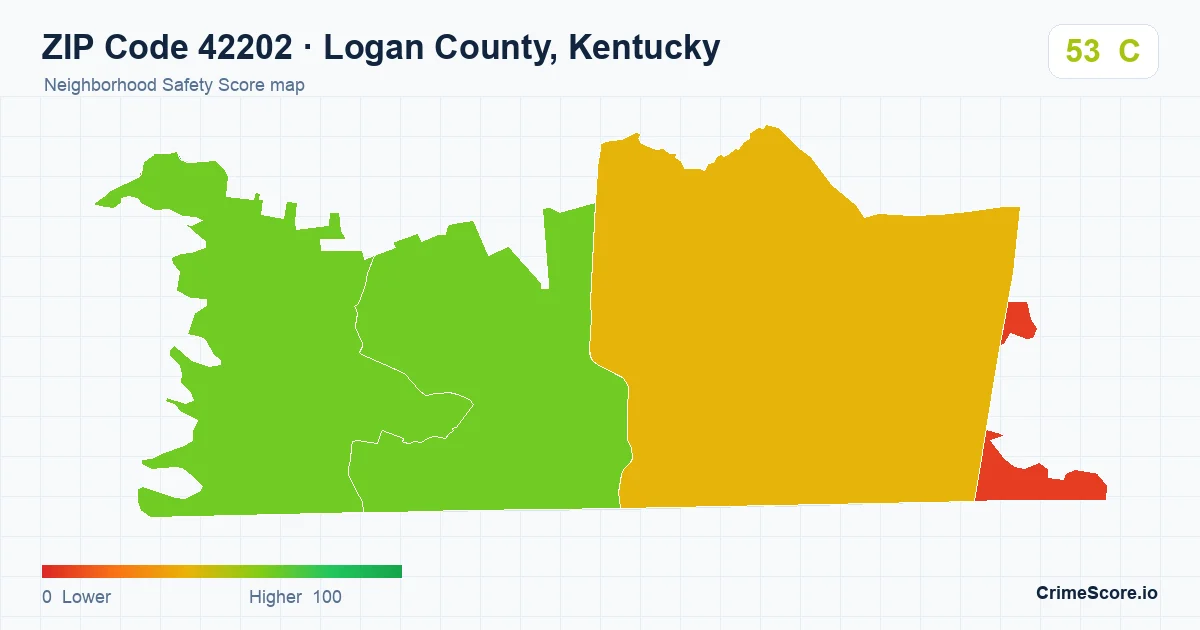 ZIP Code 42202 in Logan County, Kentucky neighborhood Safety Score map