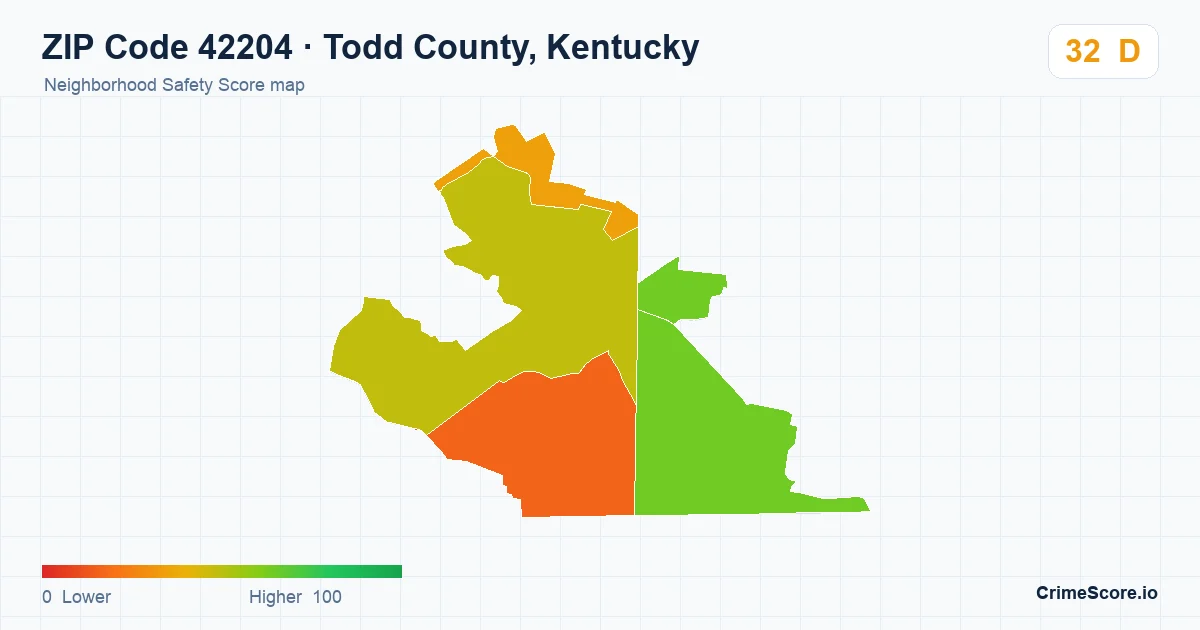 ZIP Code 42204 in Todd County, Kentucky neighborhood Safety Score map
