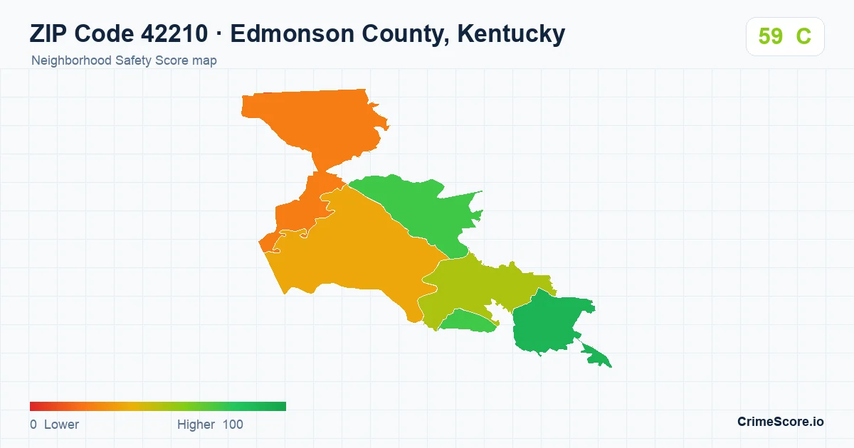ZIP Code 42210 in Edmonson County, Kentucky neighborhood Safety Score map