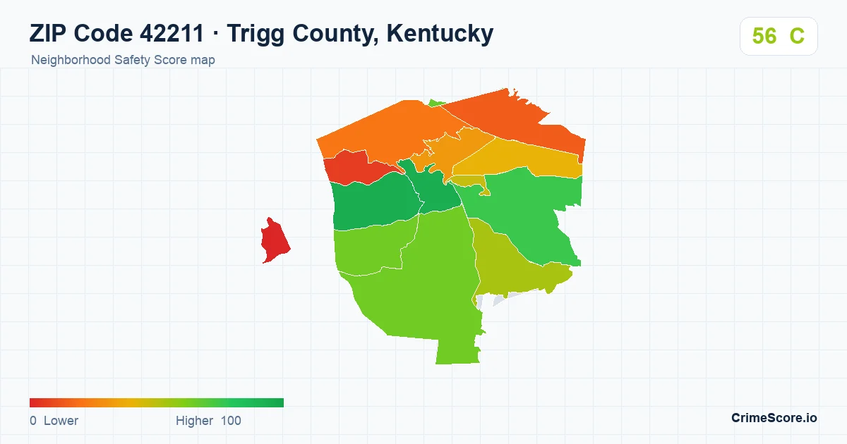 ZIP Code 42211 in Trigg County, Kentucky neighborhood Safety Score map