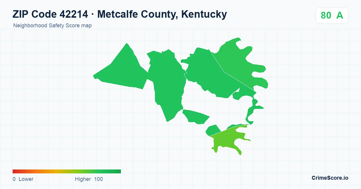 ZIP Code 42214 in Metcalfe County, Kentucky neighborhood Safety Score map