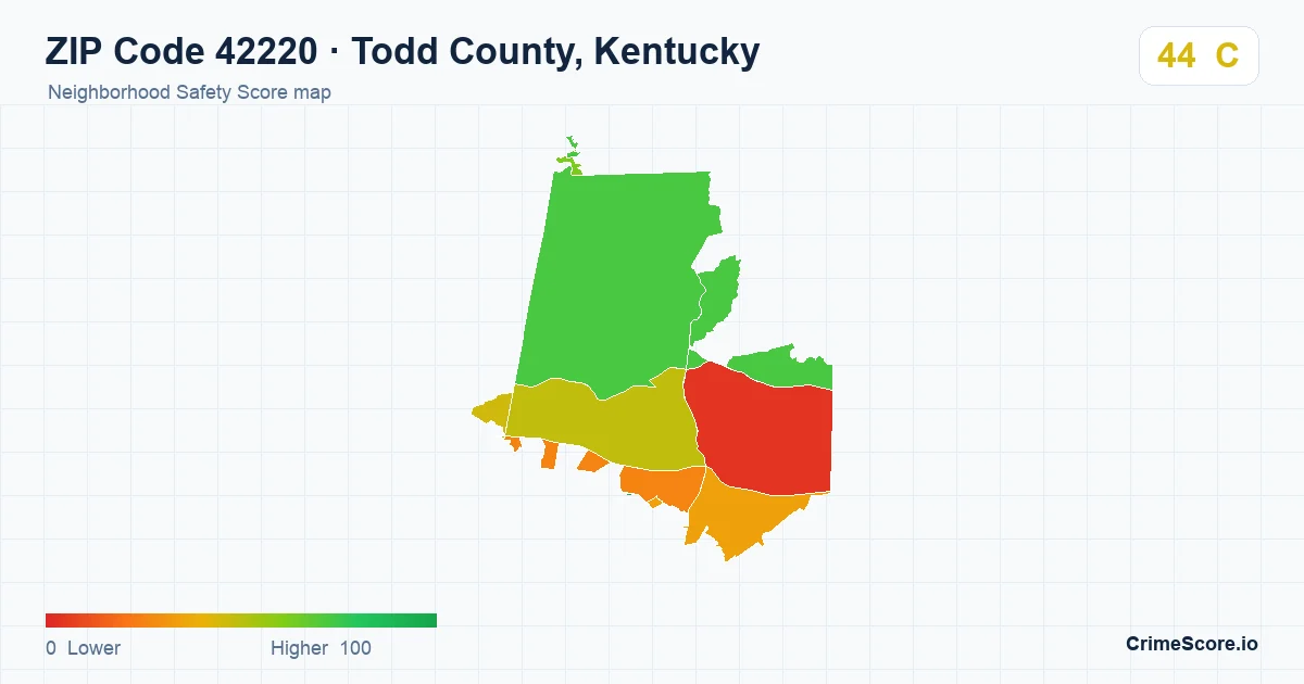 ZIP Code 42220 in Todd County, Kentucky neighborhood Safety Score map