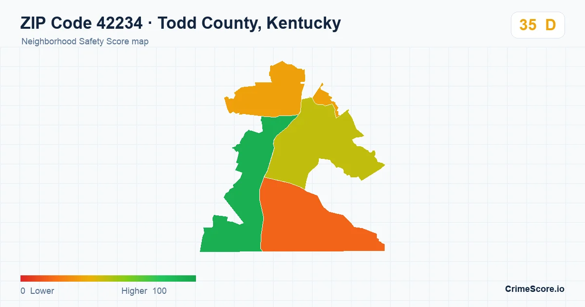 ZIP Code 42234 in Todd County, Kentucky neighborhood Safety Score map