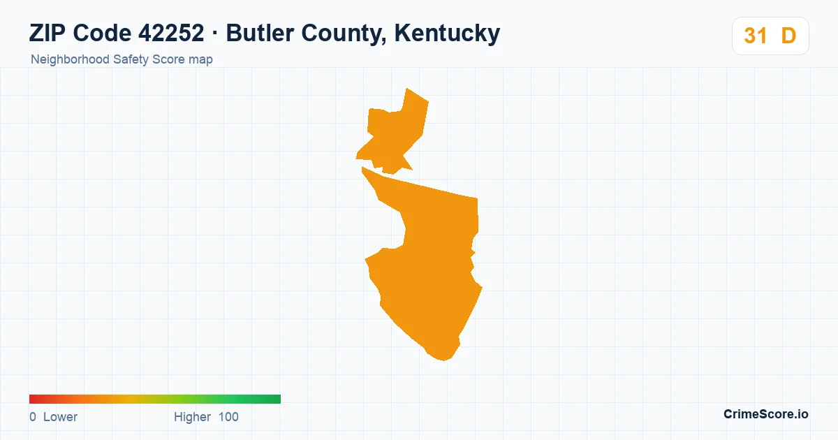 ZIP Code 42252 in Butler County, Kentucky neighborhood Safety Score map