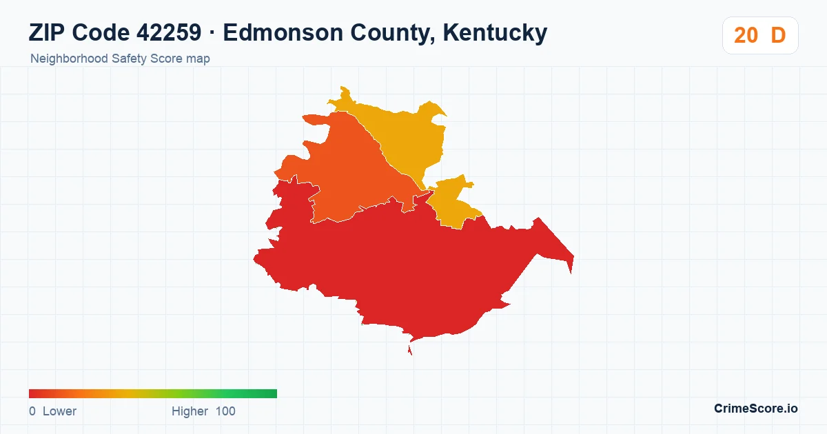 ZIP Code 42259 in Edmonson County, Kentucky neighborhood Safety Score map