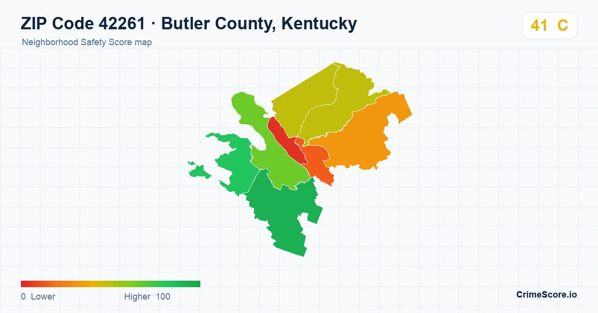 ZIP Code 42261 in Butler County, Kentucky neighborhood Safety Score map