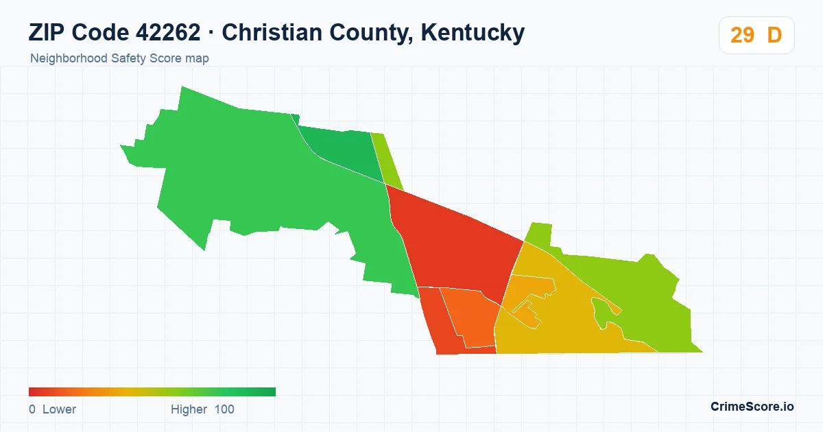 ZIP Code 42262 in Christian County, Kentucky neighborhood Safety Score map