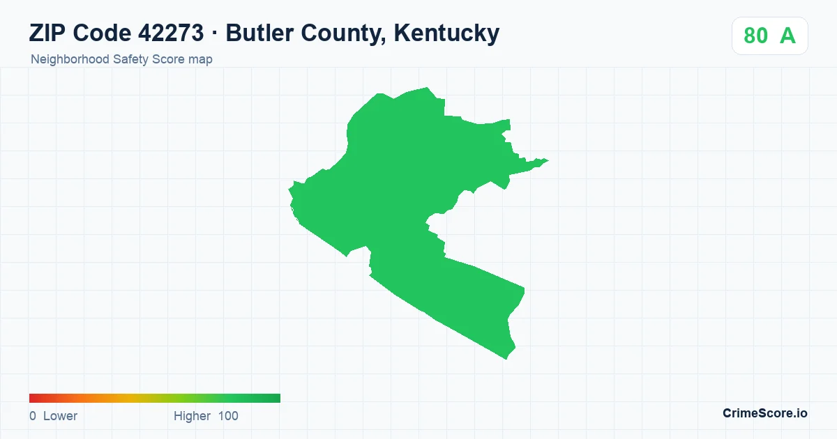 ZIP Code 42273 in Butler County, Kentucky neighborhood Safety Score map