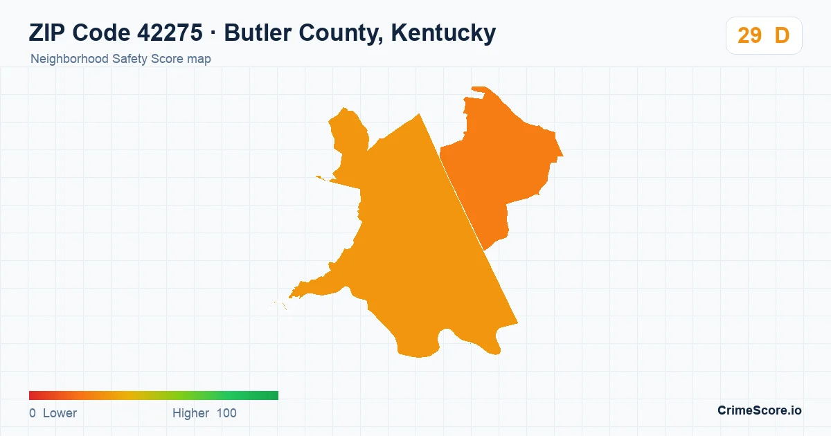 ZIP Code 42275 in Butler County, Kentucky neighborhood Safety Score map