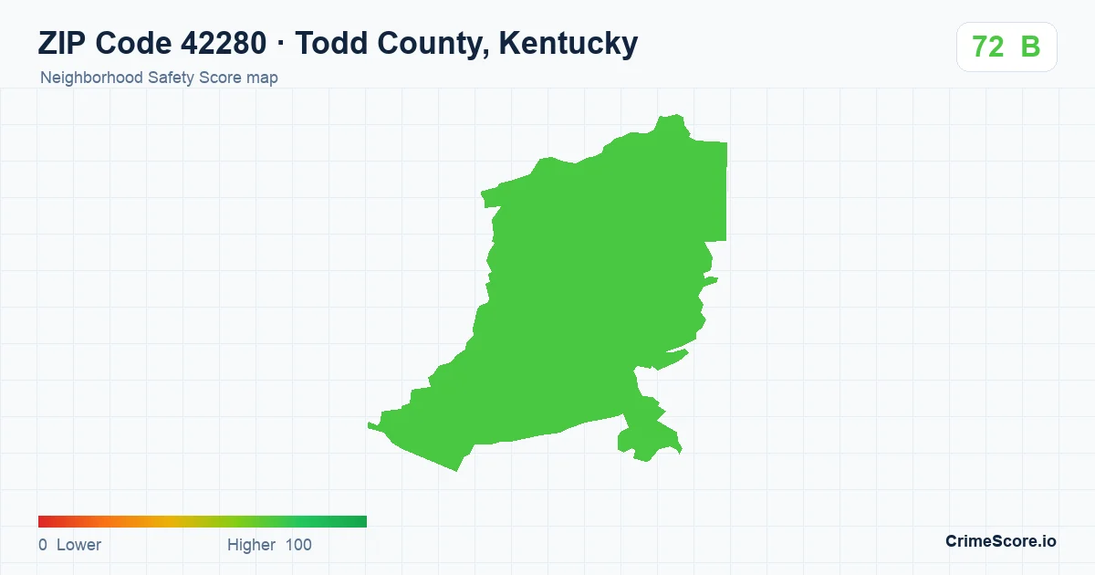 ZIP Code 42280 in Todd County, Kentucky neighborhood Safety Score map