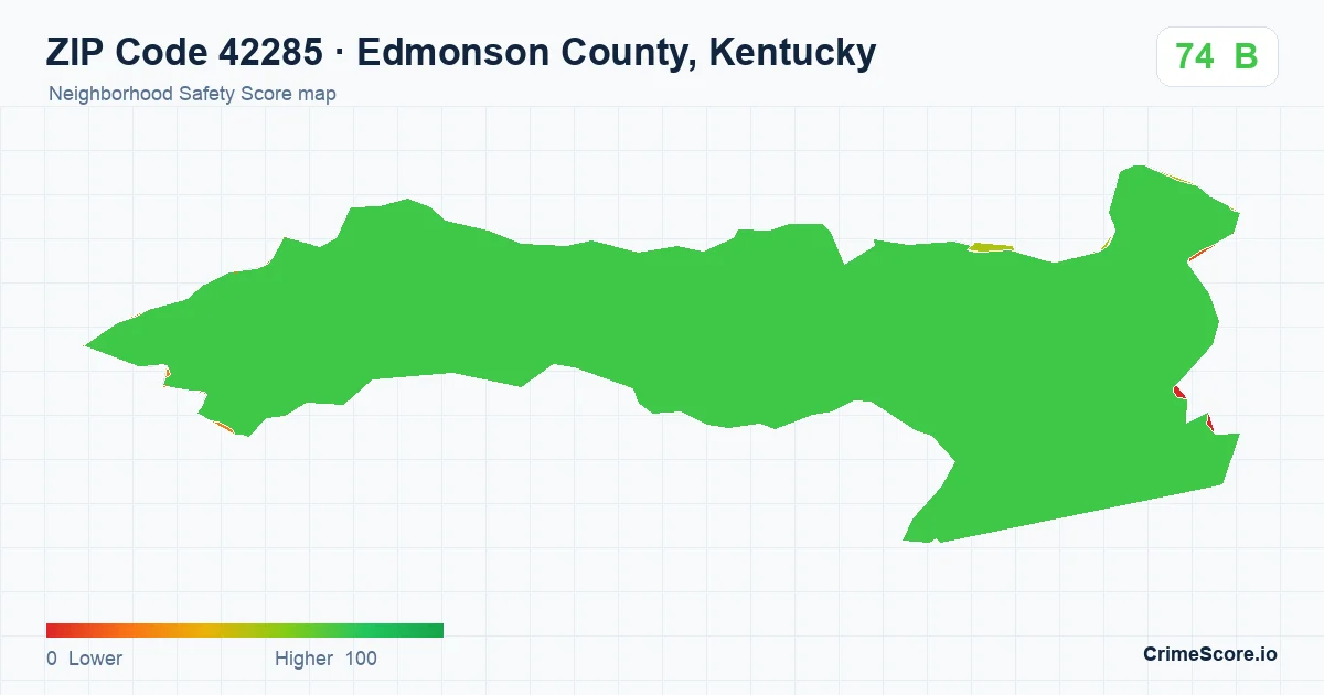 ZIP Code 42285 in Edmonson County, Kentucky neighborhood Safety Score map