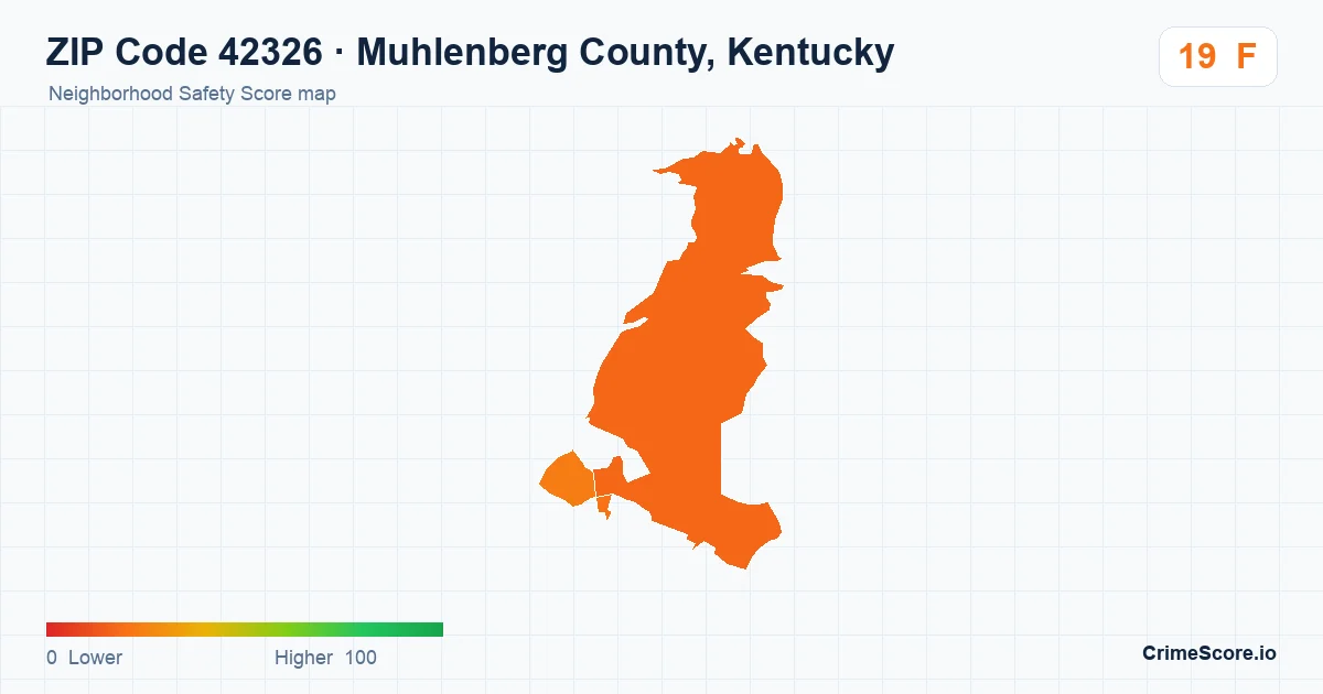 ZIP Code 42326 in Muhlenberg County, Kentucky neighborhood Safety Score map