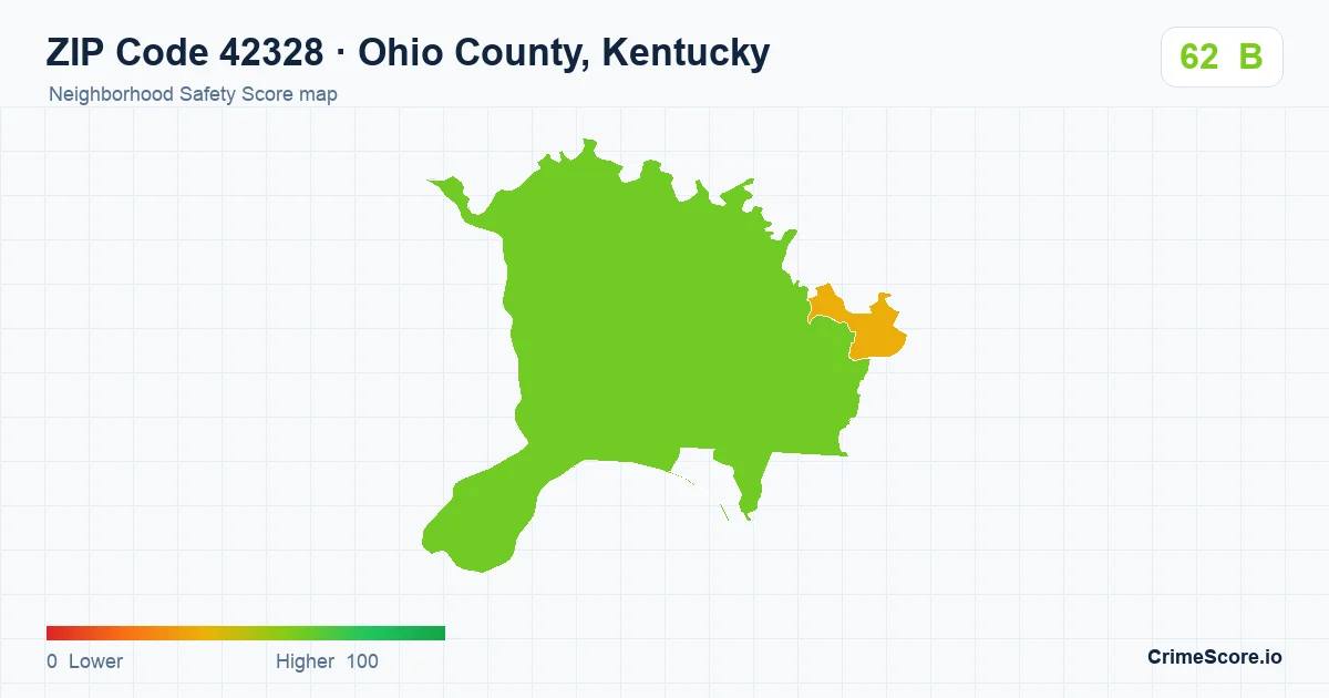 ZIP Code 42328 in Ohio County, Kentucky neighborhood Safety Score map