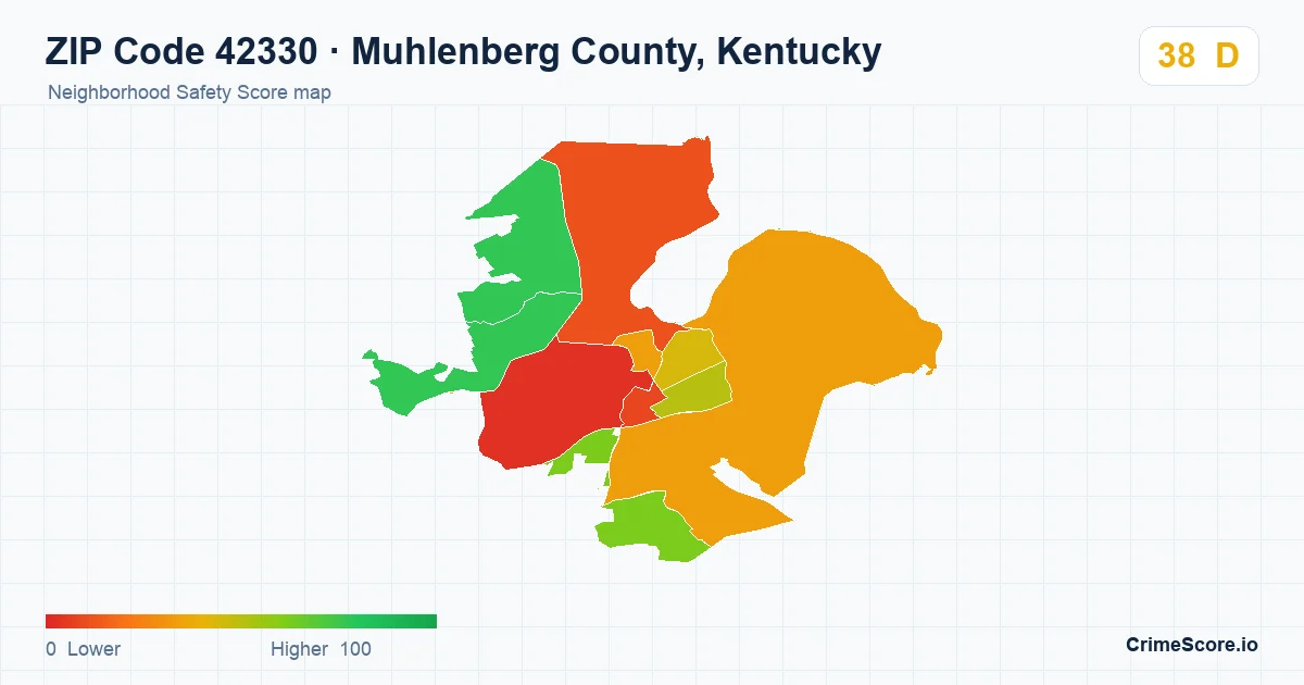 ZIP Code 42330 in Muhlenberg County, Kentucky neighborhood Safety Score map