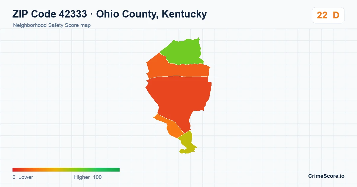 ZIP Code 42333 in Ohio County, Kentucky neighborhood Safety Score map