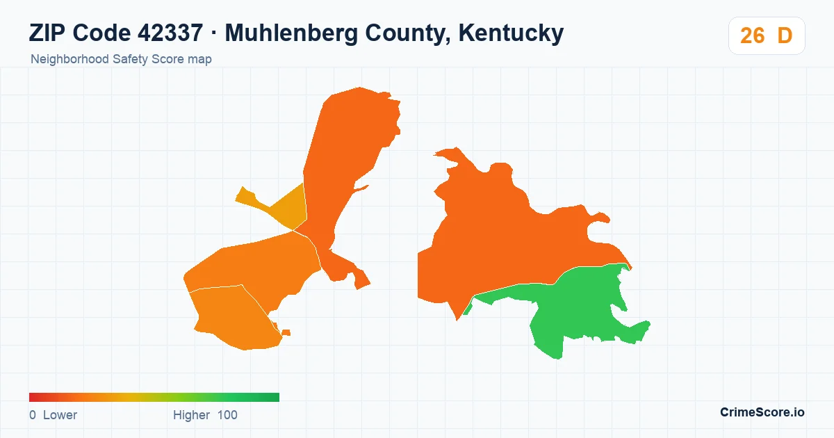 ZIP Code 42337 in Muhlenberg County, Kentucky neighborhood Safety Score map