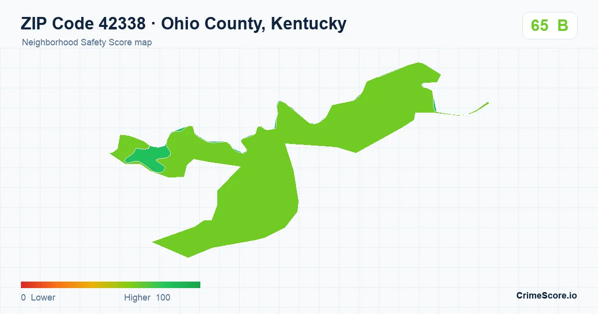 ZIP Code 42338 in Ohio County, Kentucky neighborhood Safety Score map