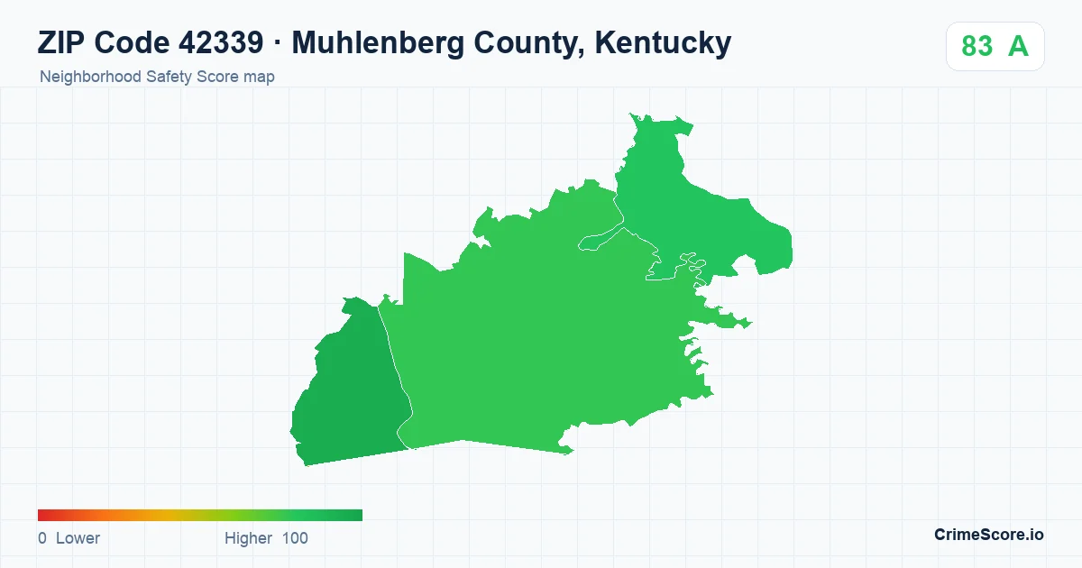 ZIP Code 42339 in Muhlenberg County, Kentucky neighborhood Safety Score map
