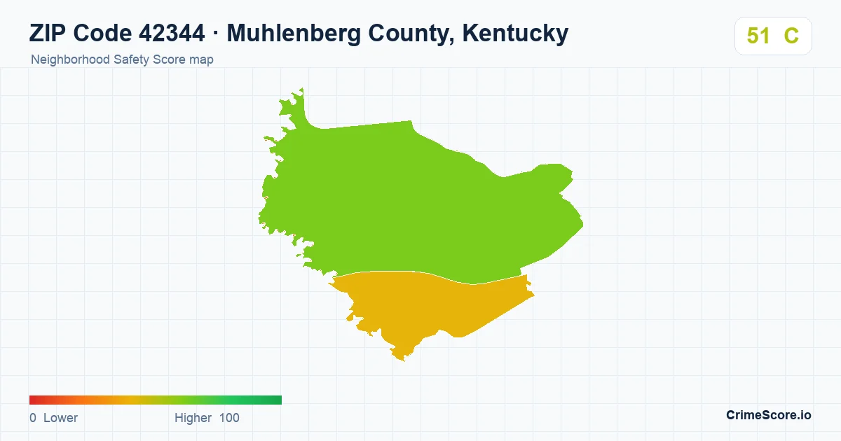 ZIP Code 42344 in Muhlenberg County, Kentucky neighborhood Safety Score map