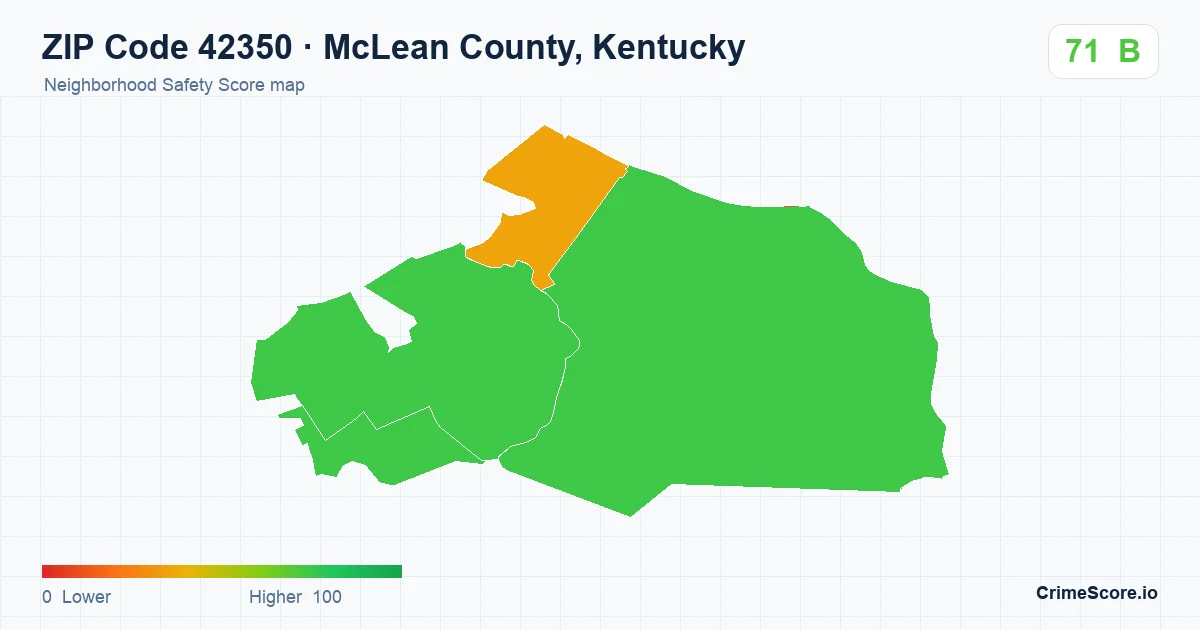 ZIP Code 42350 in McLean County, Kentucky neighborhood Safety Score map