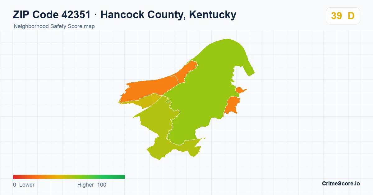 ZIP Code 42351 in Hancock County, Kentucky neighborhood Safety Score map