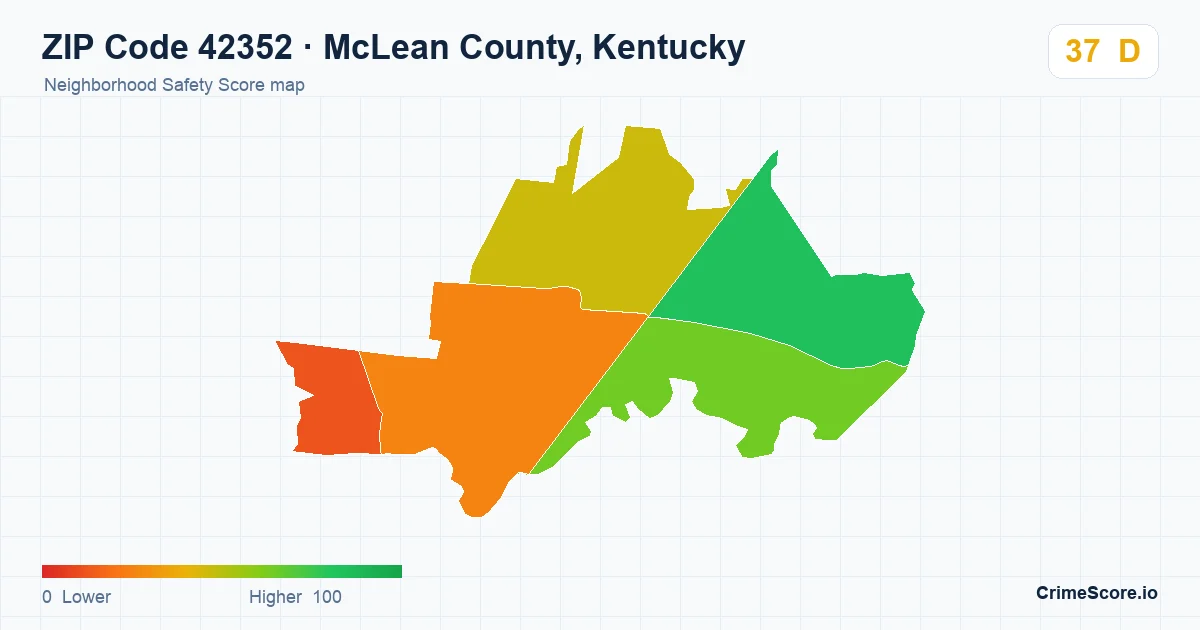 ZIP Code 42352 in McLean County, Kentucky neighborhood Safety Score map