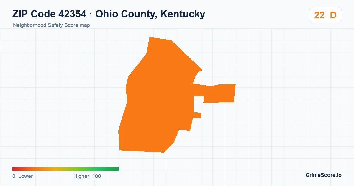 ZIP Code 42354 in Ohio County, Kentucky neighborhood Safety Score map