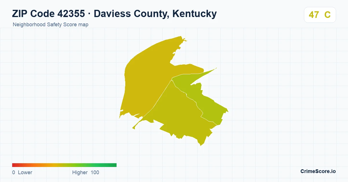 ZIP Code 42355 in Daviess County, Kentucky neighborhood Safety Score map