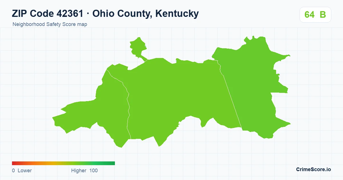 ZIP Code 42361 in Ohio County, Kentucky neighborhood Safety Score map