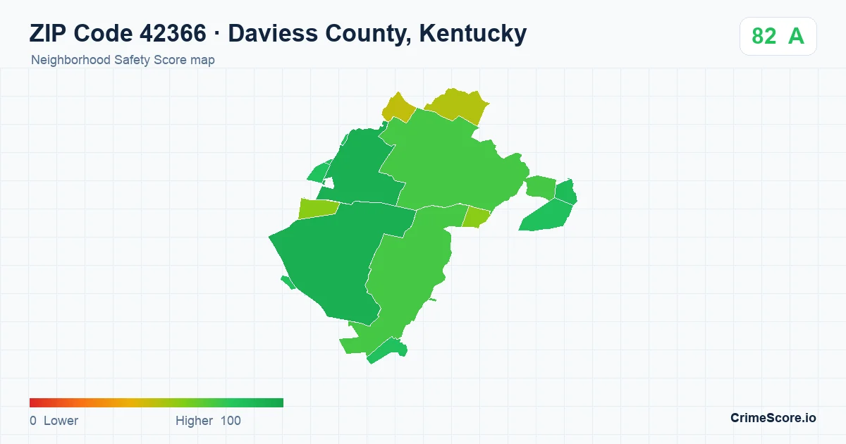 ZIP Code 42366 in Daviess County, Kentucky neighborhood Safety Score map