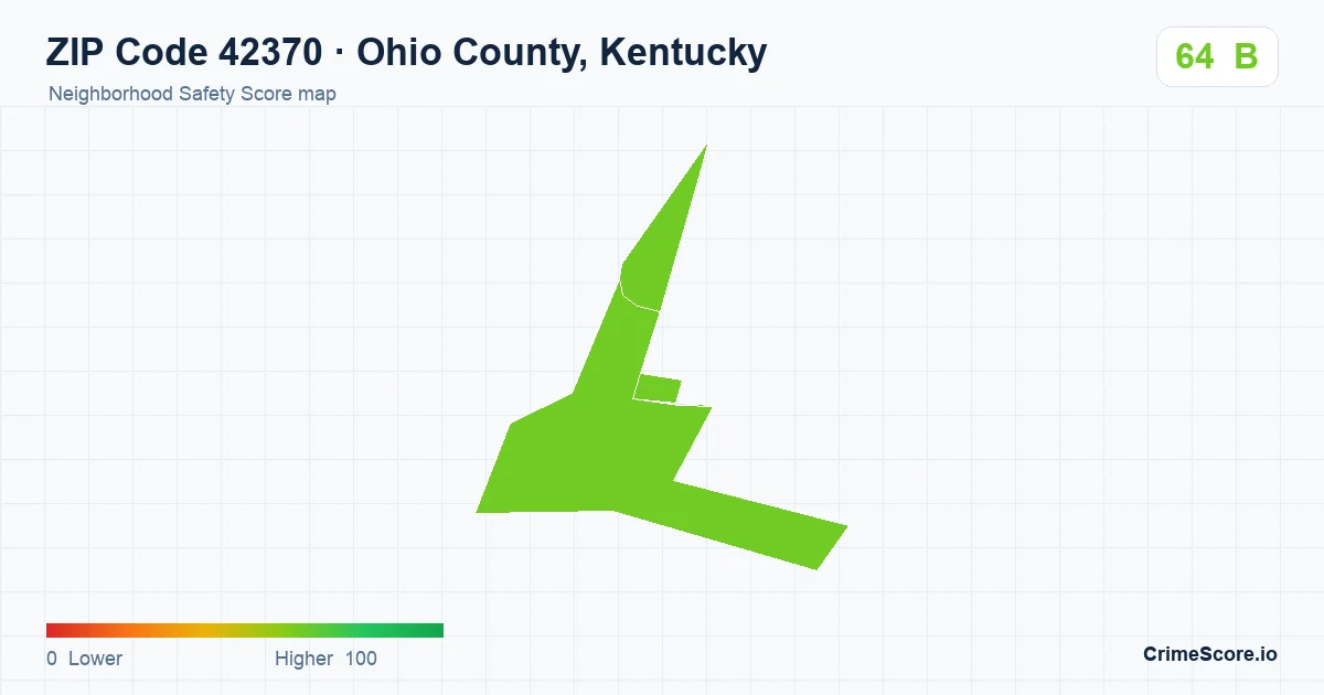 ZIP Code 42370 in Ohio County, Kentucky neighborhood Safety Score map