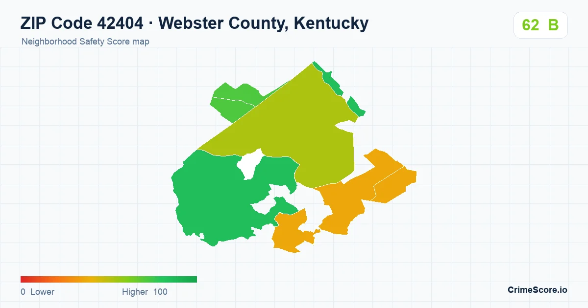 ZIP Code 42404 in Webster County, Kentucky neighborhood Safety Score map