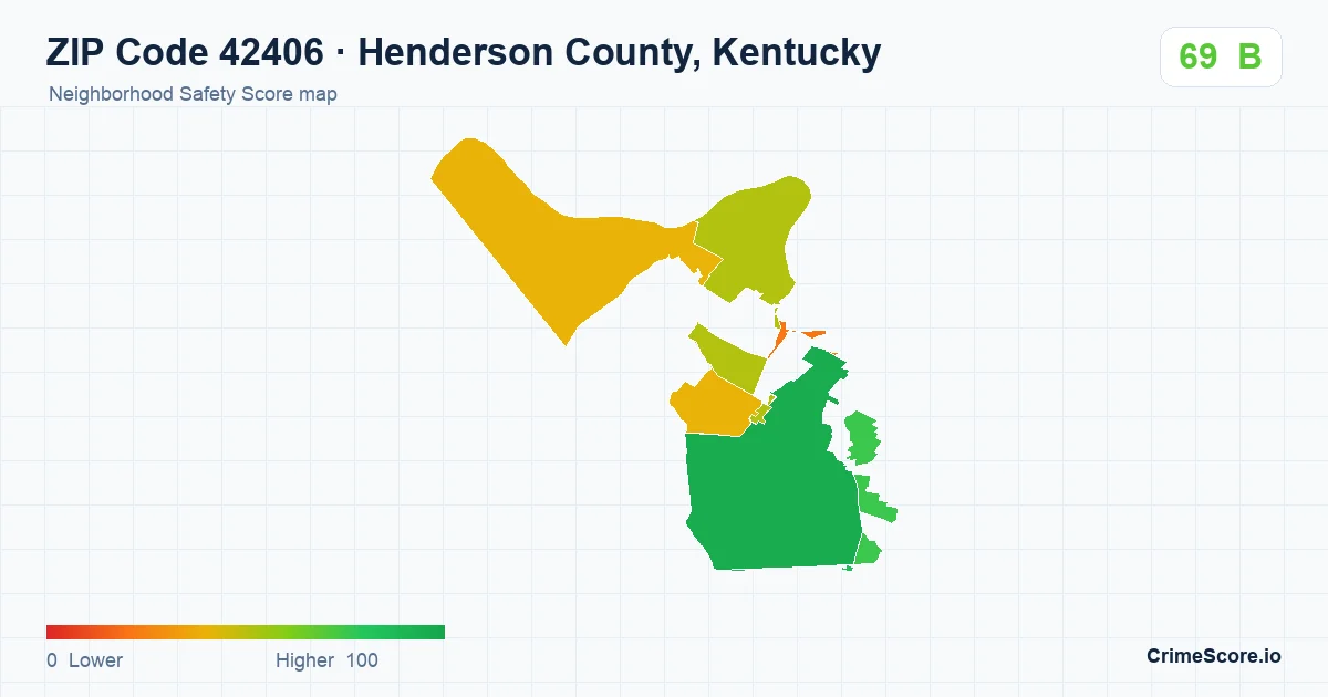 ZIP Code 42406 in Henderson County, Kentucky neighborhood Safety Score map