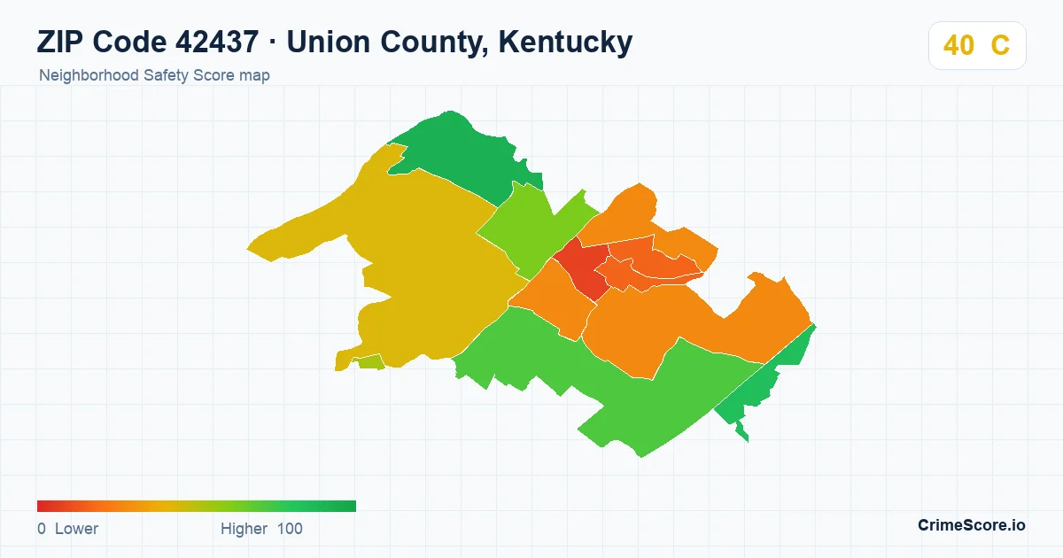 ZIP Code 42437 in Union County, Kentucky neighborhood Safety Score map