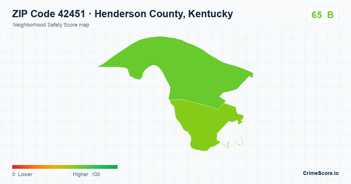 ZIP Code 42451 in Henderson County, Kentucky neighborhood Safety Score map