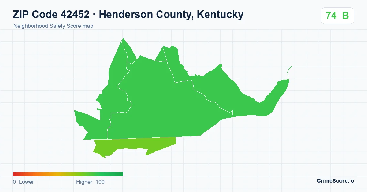 ZIP Code 42452 in Henderson County, Kentucky neighborhood Safety Score map