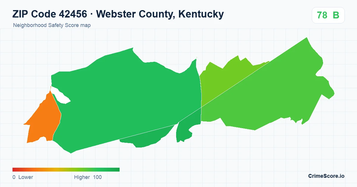 ZIP Code 42456 in Webster County, Kentucky neighborhood Safety Score map