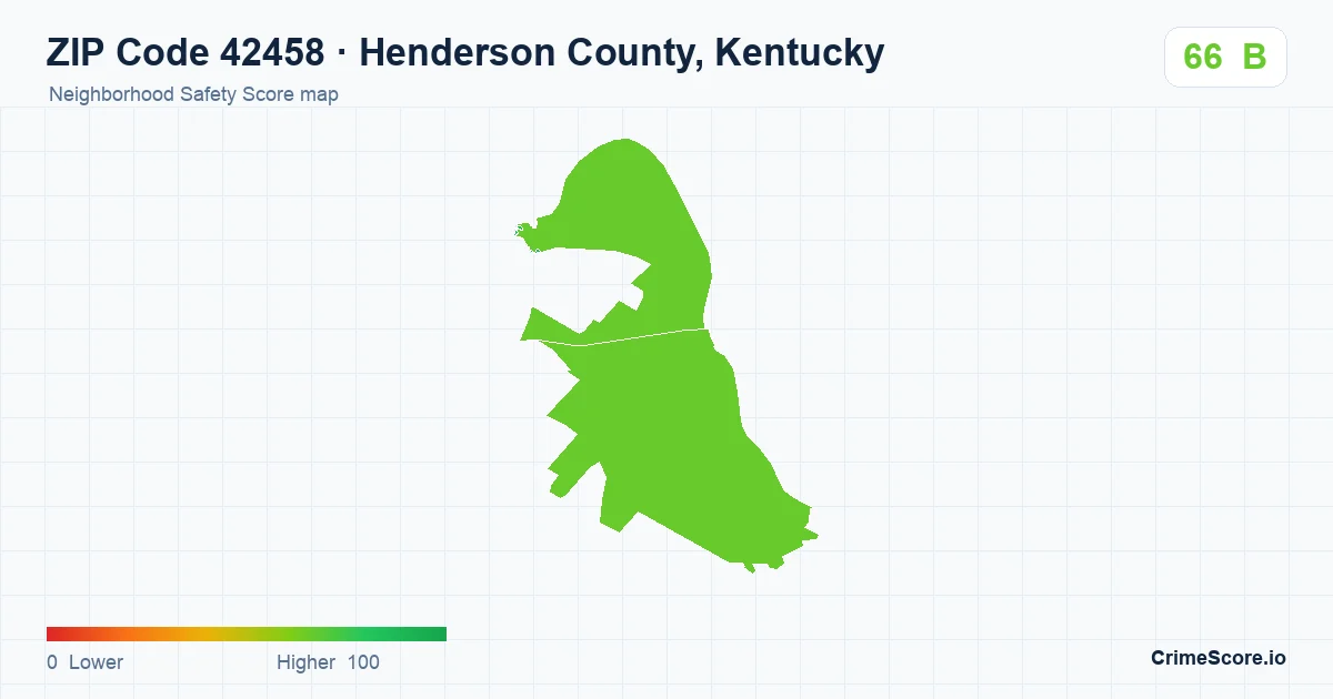 ZIP Code 42458 in Henderson County, Kentucky neighborhood Safety Score map