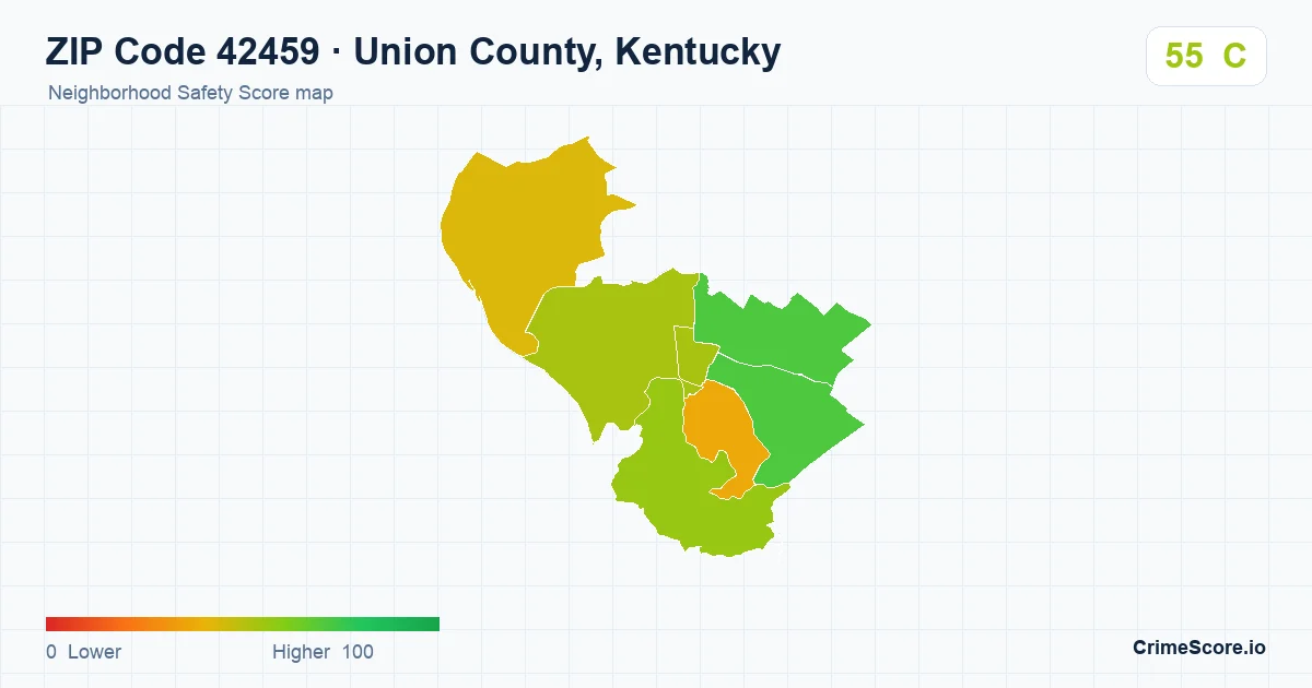 ZIP Code 42459 in Union County, Kentucky neighborhood Safety Score map