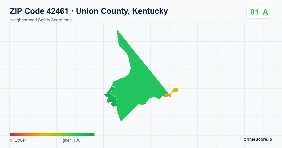 ZIP Code 42461 in Union County, Kentucky neighborhood Safety Score map