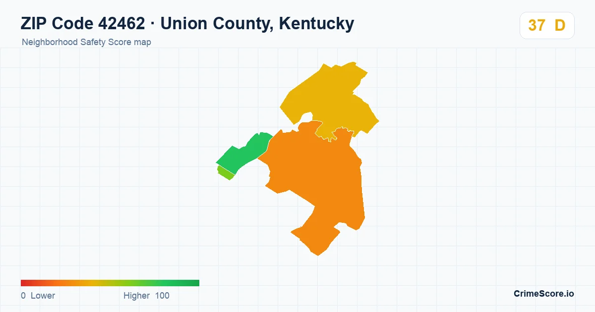 ZIP Code 42462 in Union County, Kentucky neighborhood Safety Score map