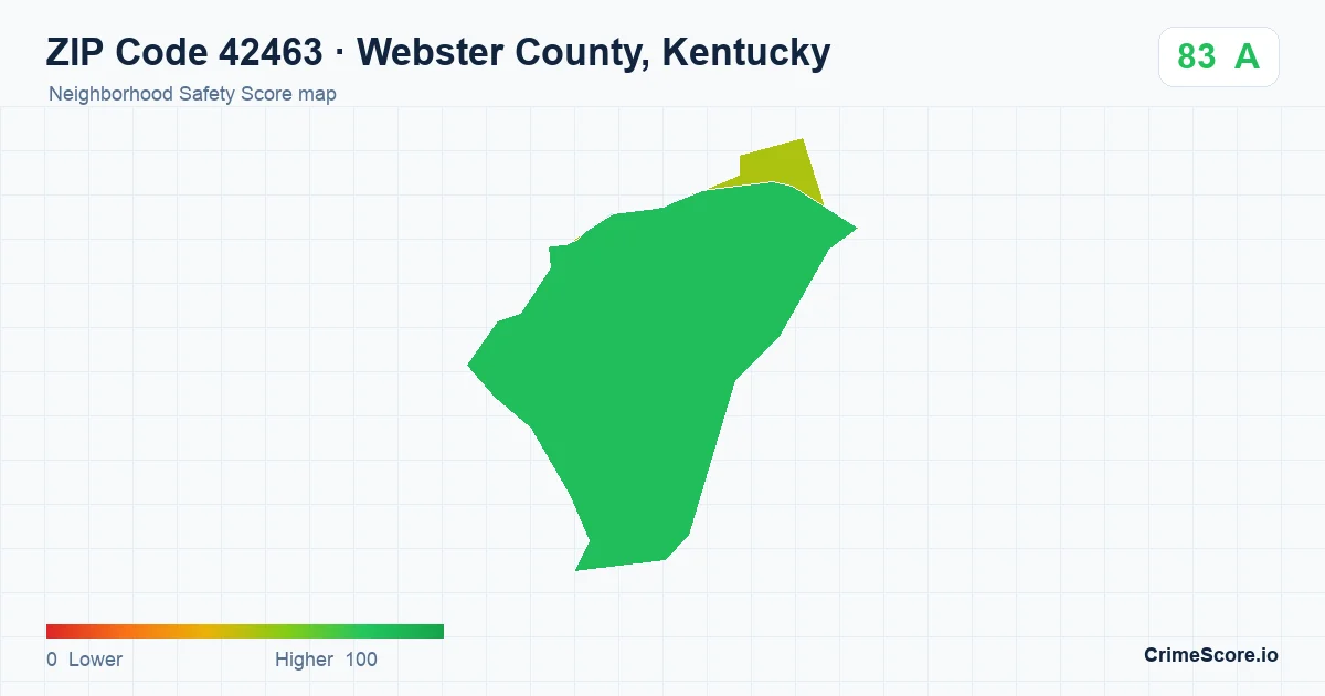 ZIP Code 42463 in Webster County, Kentucky neighborhood Safety Score map