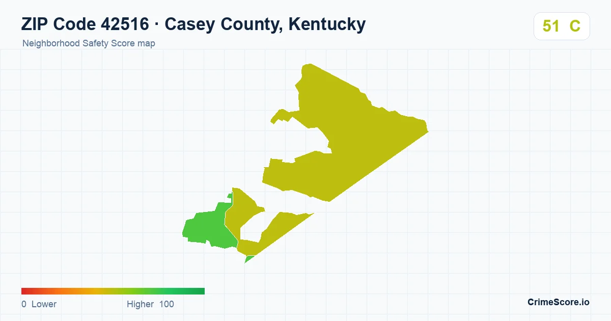 ZIP Code 42516 in Casey County, Kentucky neighborhood Safety Score map