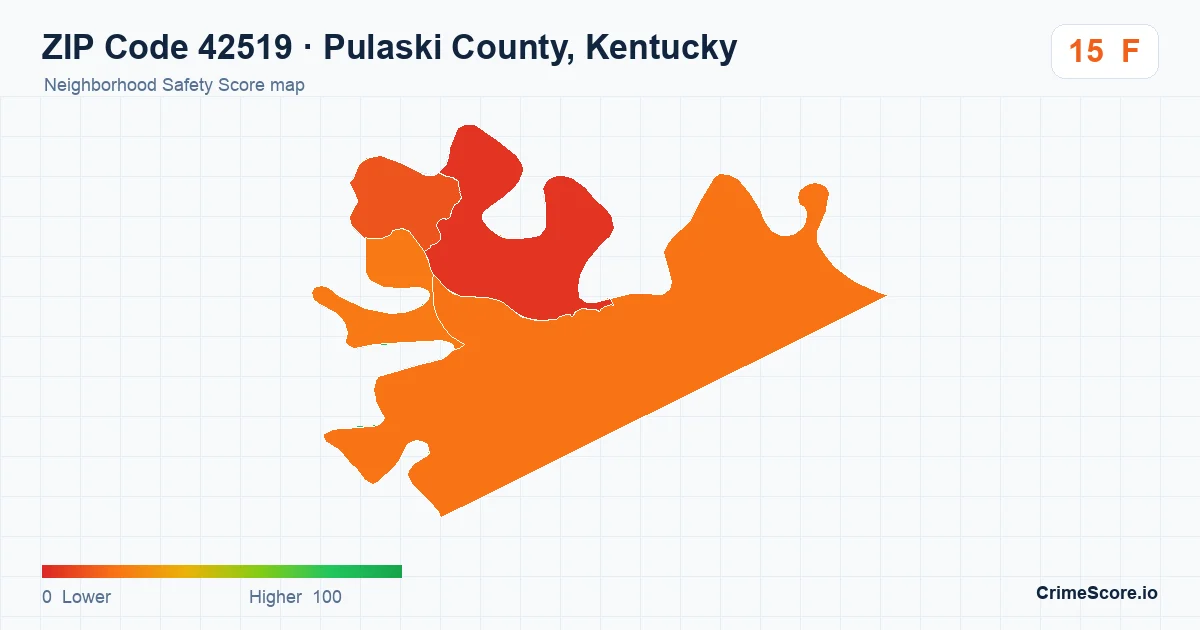 ZIP Code 42519 in Pulaski County, Kentucky neighborhood Safety Score map